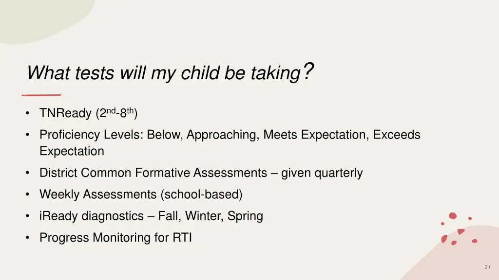 what tests will my child be taking