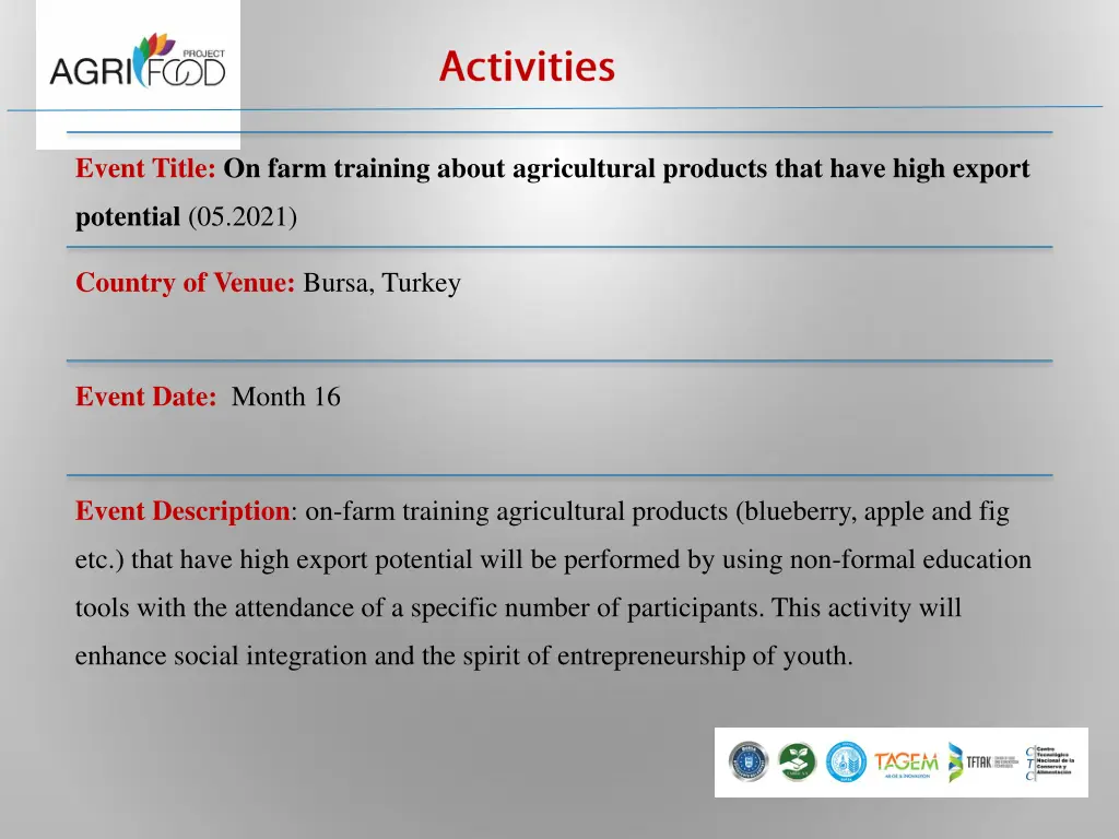 event title on farm training about agricultural