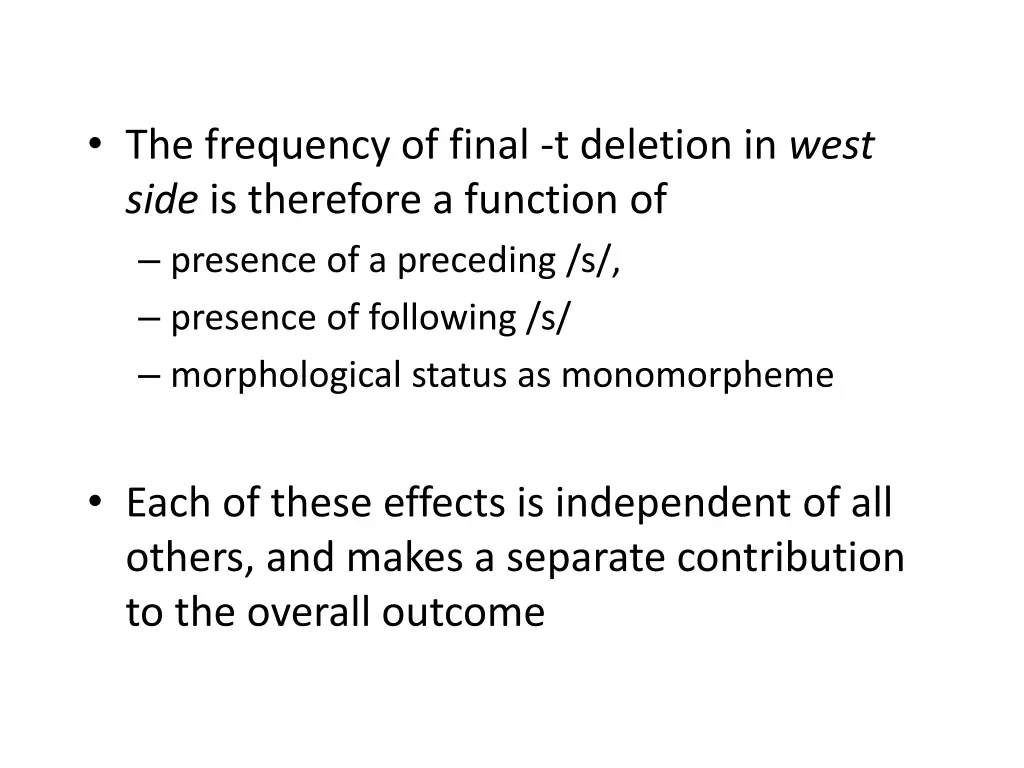 the frequency of final t deletion in west side
