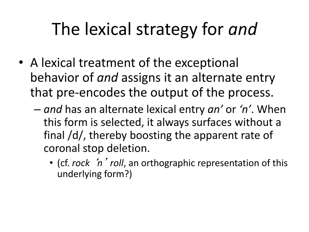 the lexical strategy for and