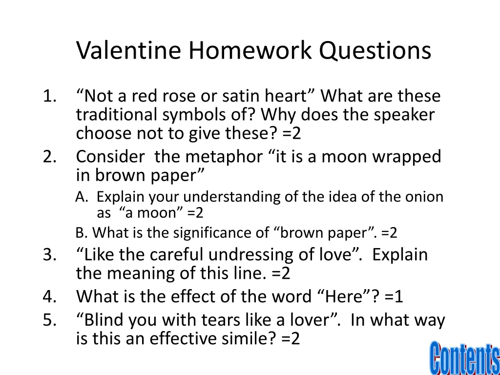 valentine homework questions