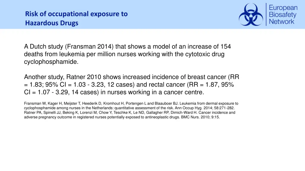risk of occupational exposure to hazardous drugs 1