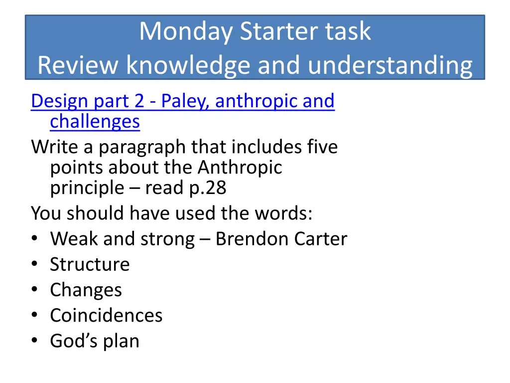 monday starter task review knowledge