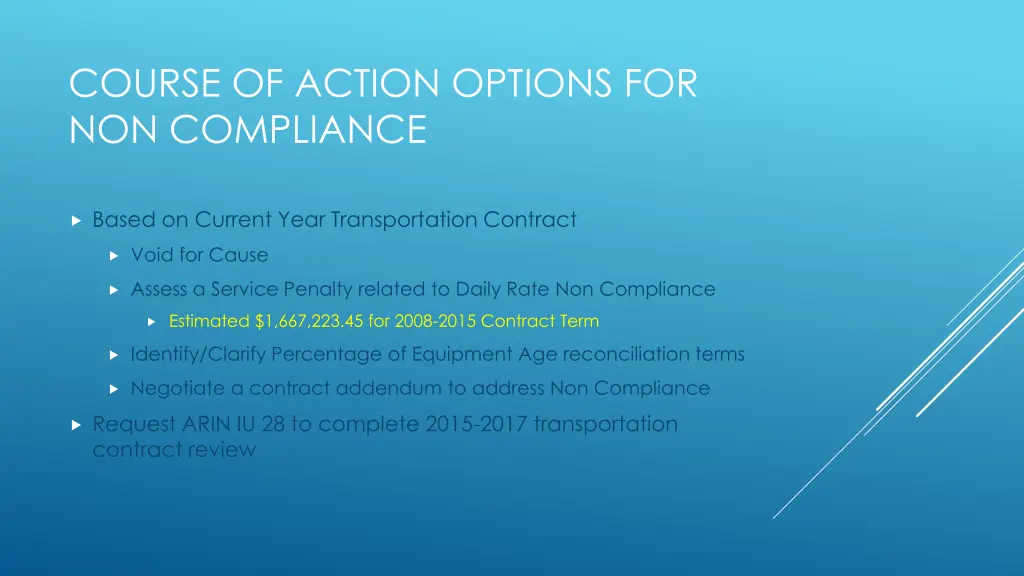 course of action options for non compliance