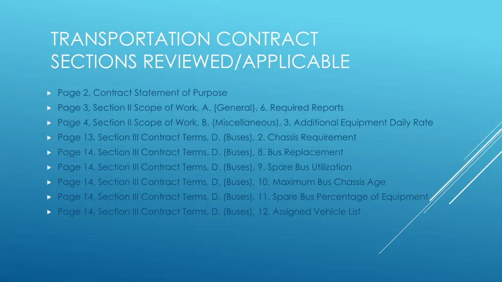 transportation contract sections reviewed