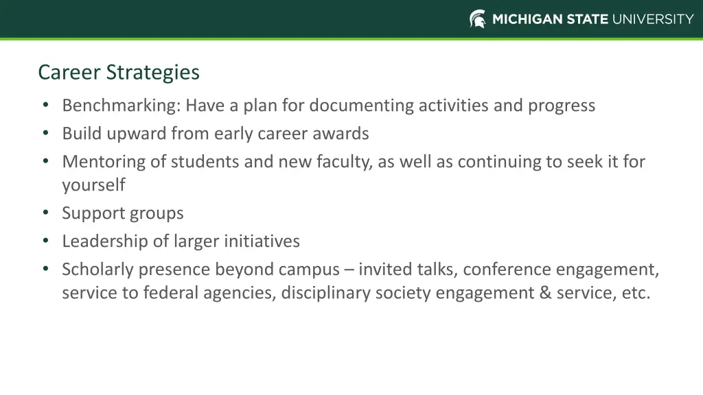 career strategies benchmarking have a plan