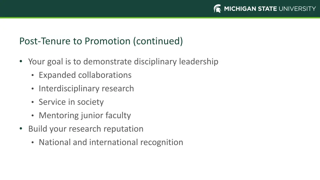 post tenure to promotion continued
