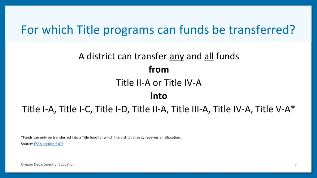 for which title programs can funds be transferred