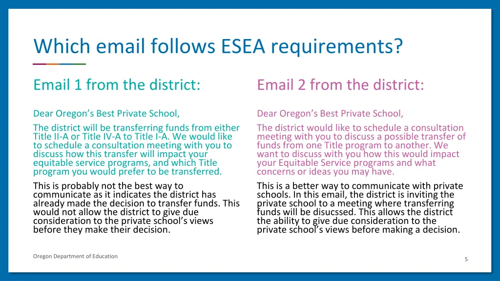 which email follows esea requirements