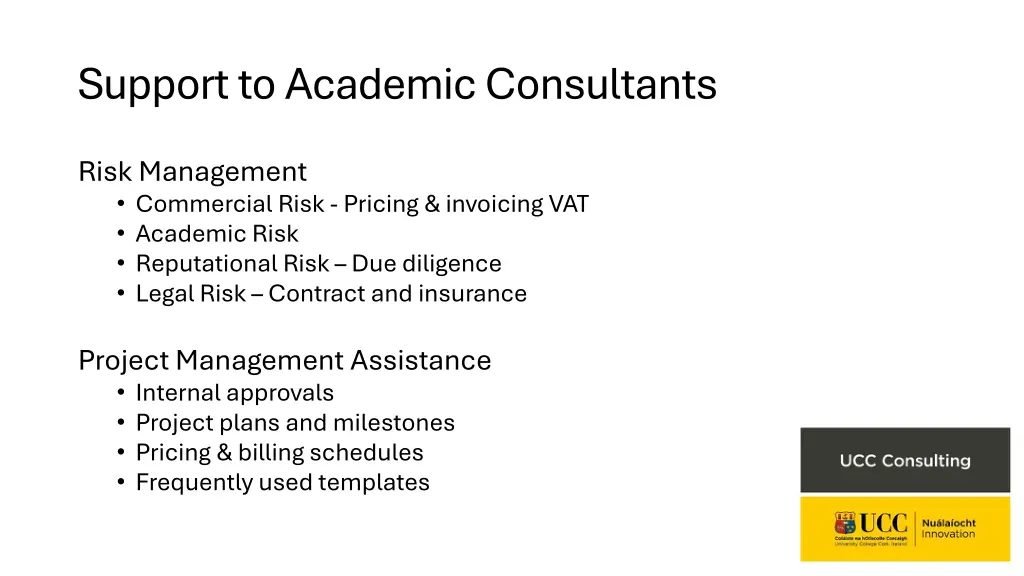 support to academic consultants