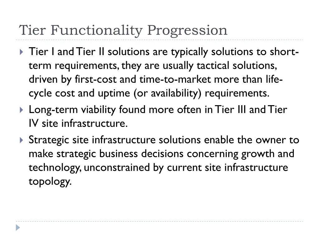 tier functionality progression