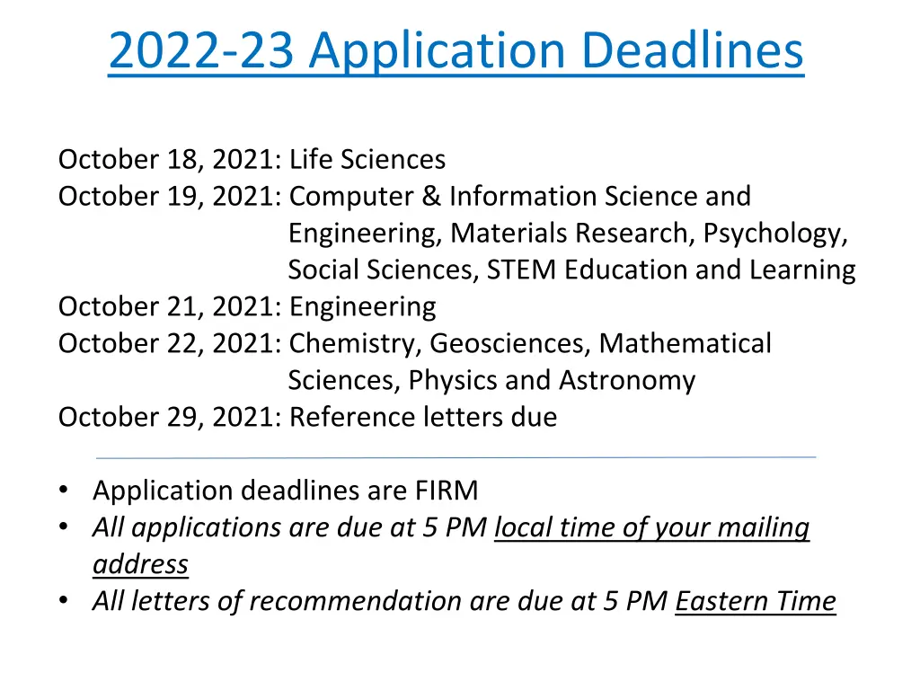 2022 23 application deadlines
