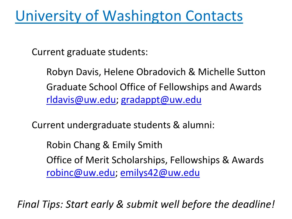 university of washington contacts