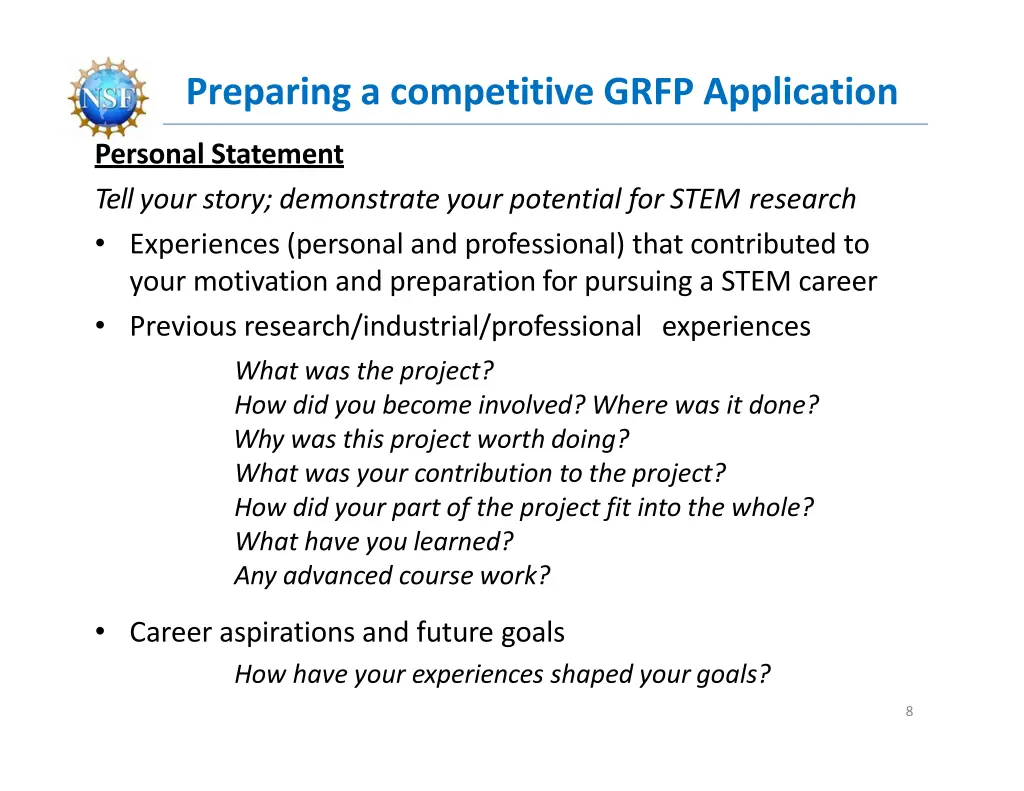 preparing a competitive grfp application