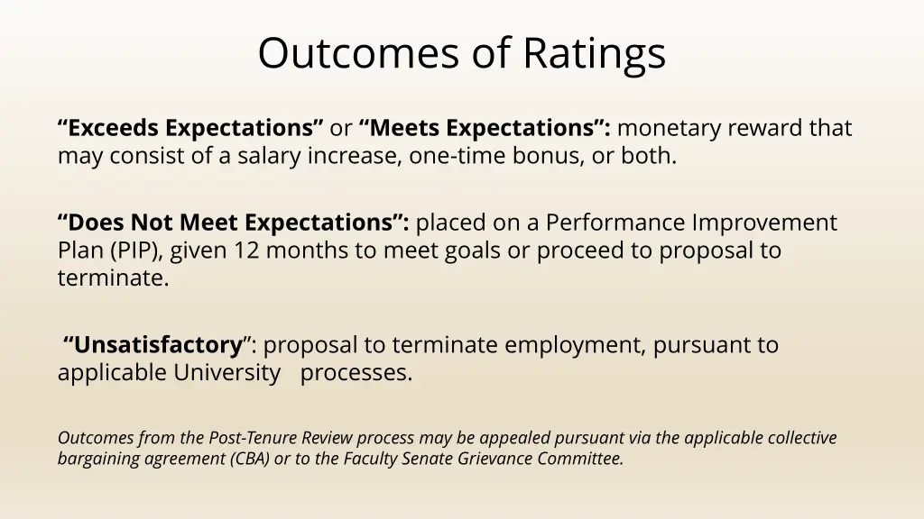 outcomes of ratings
