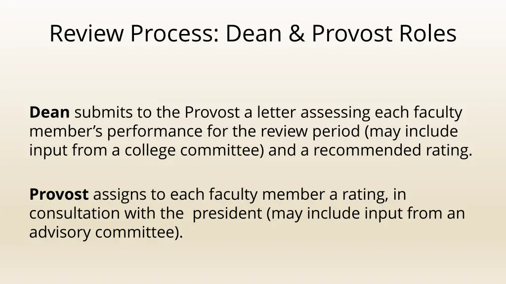 review process dean provost roles