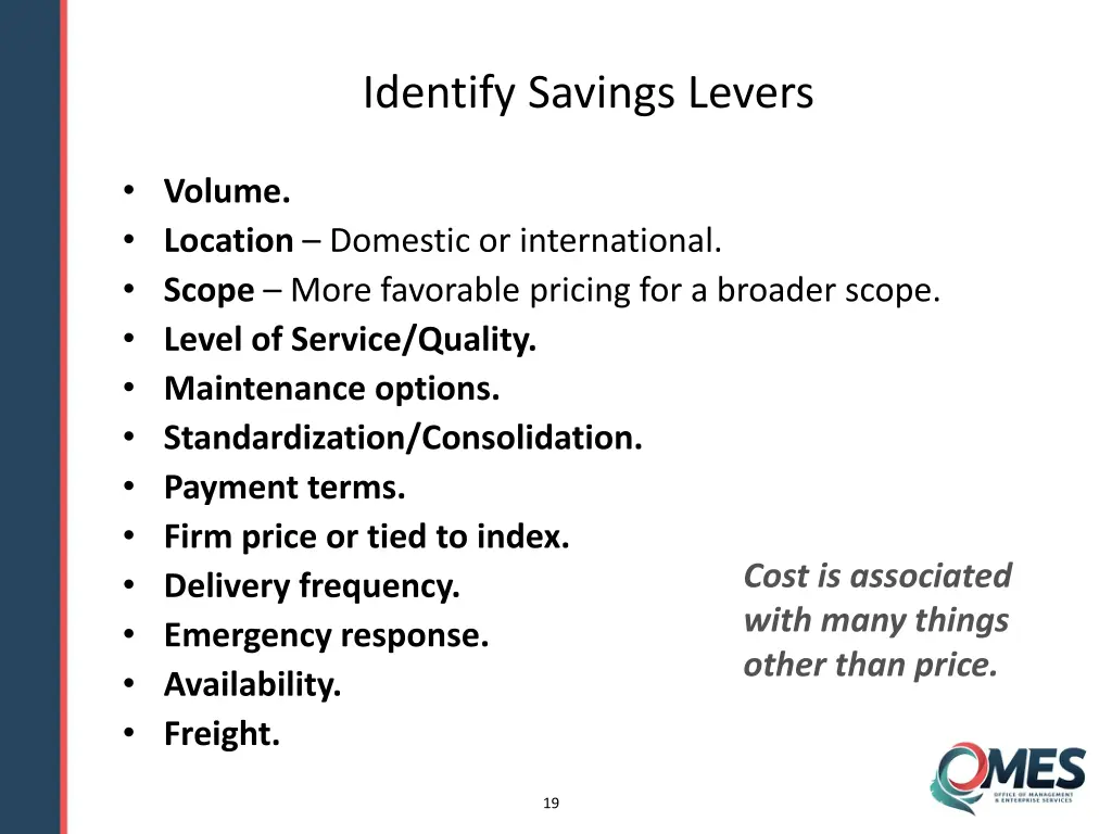 identify savings levers