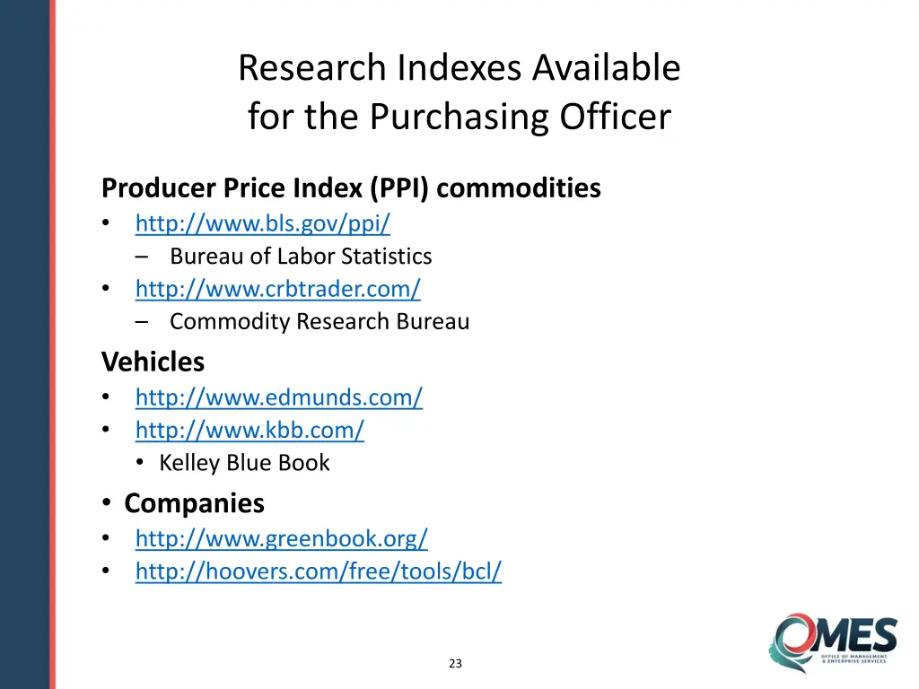 research indexes available for the purchasing
