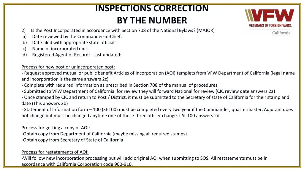 inspections correction by the number 1