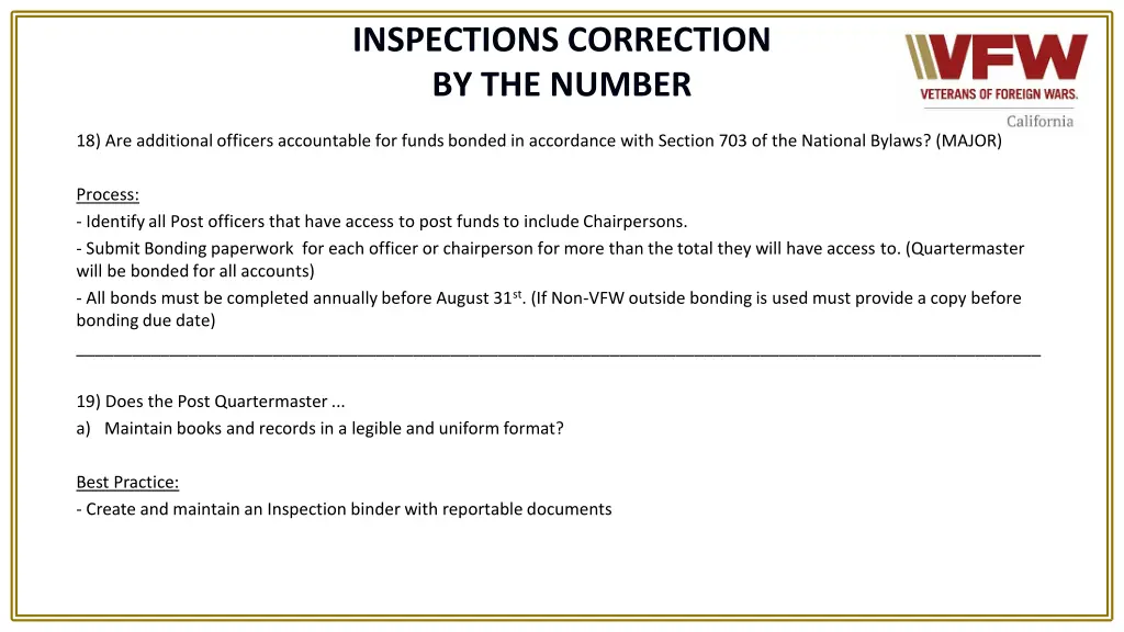 inspections correction by the number 10