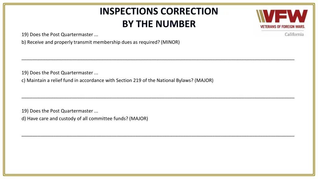 inspections correction by the number 11