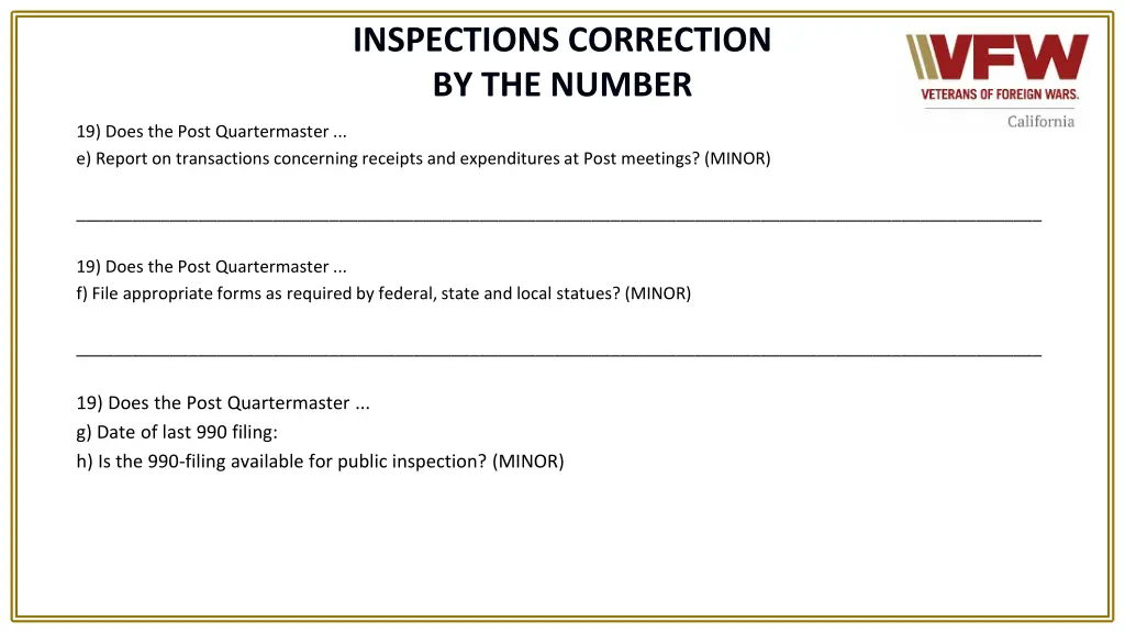inspections correction by the number 12