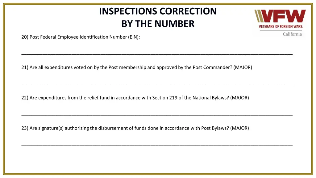 inspections correction by the number 13