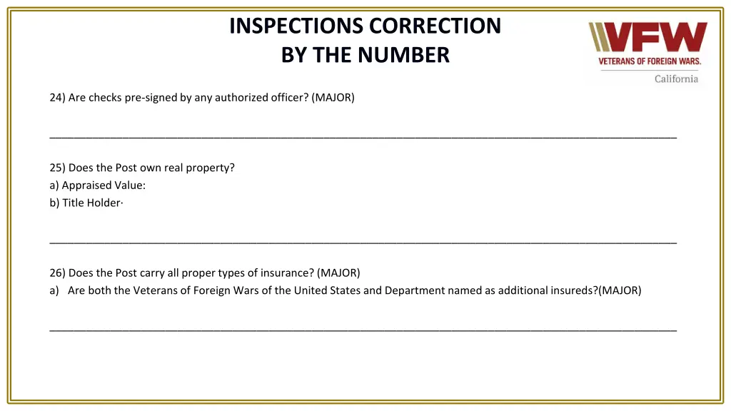 inspections correction by the number 14