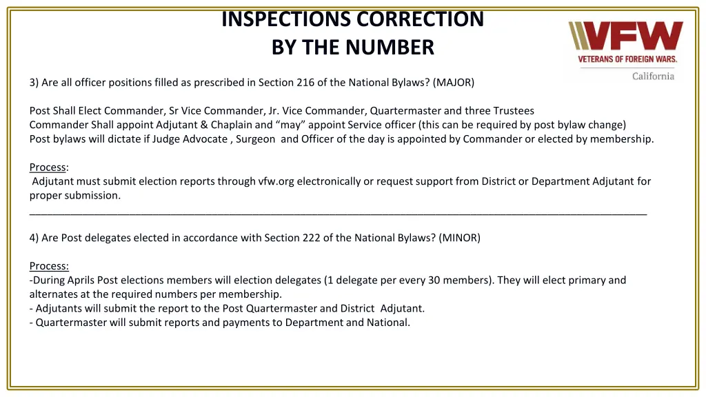 inspections correction by the number 2