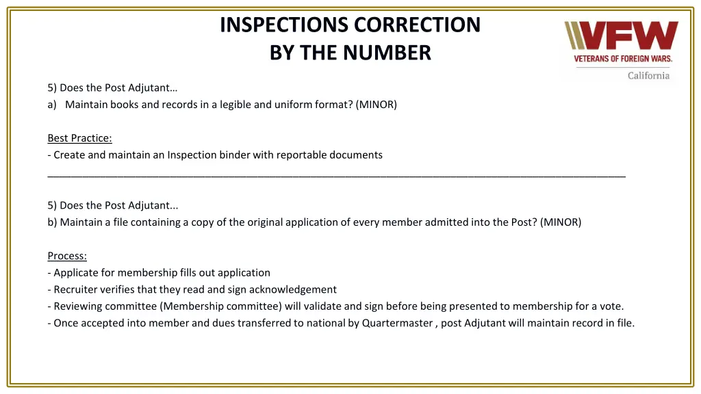 inspections correction by the number 3
