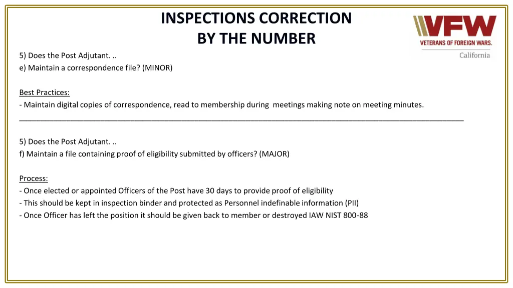 inspections correction by the number 4