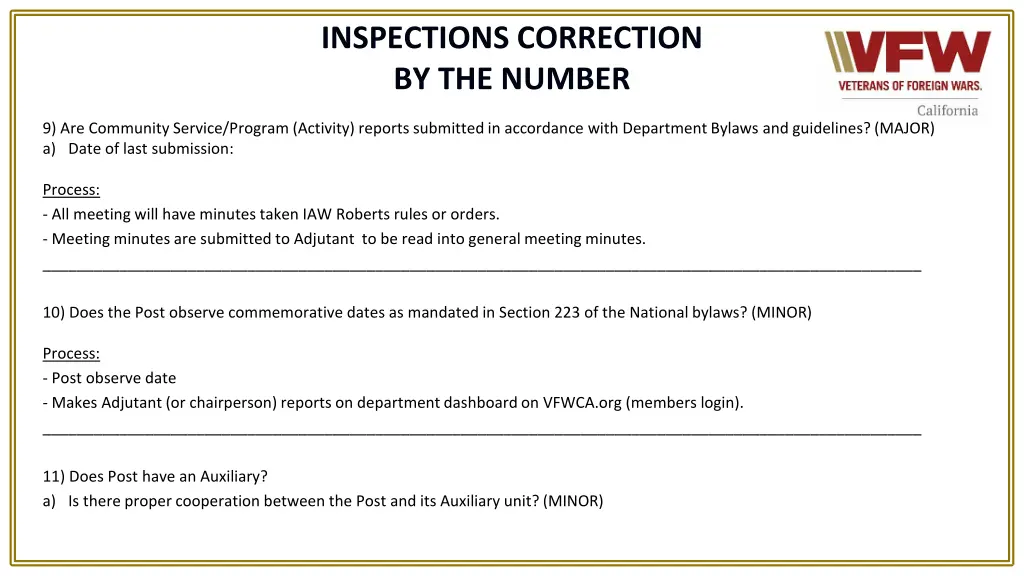 inspections correction by the number 6