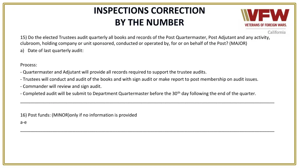 inspections correction by the number 8