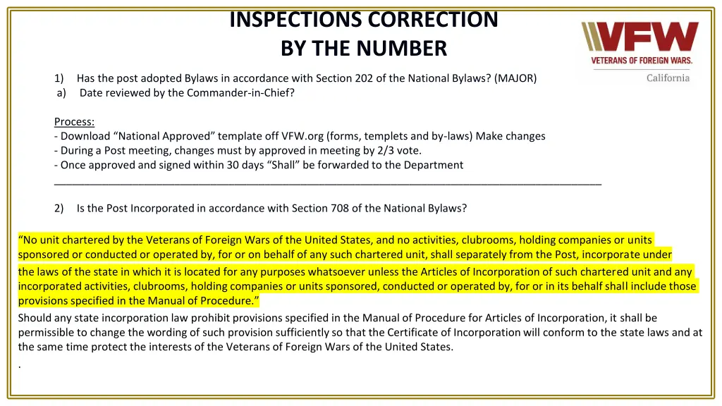 inspections correction by the number