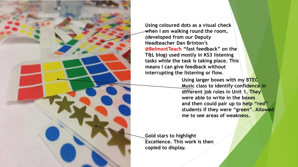 using coloured dots as a visual check when