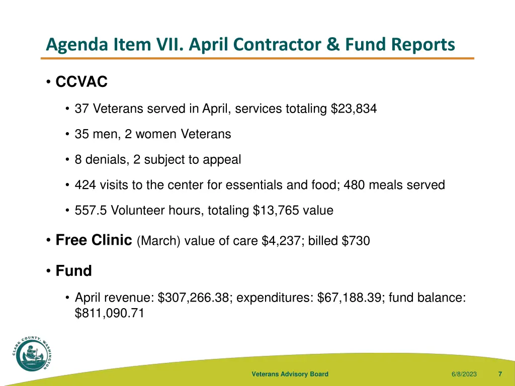 agenda item vii april contractor fund reports