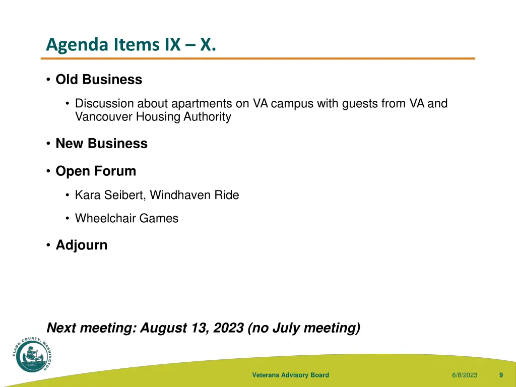 agenda items ix x