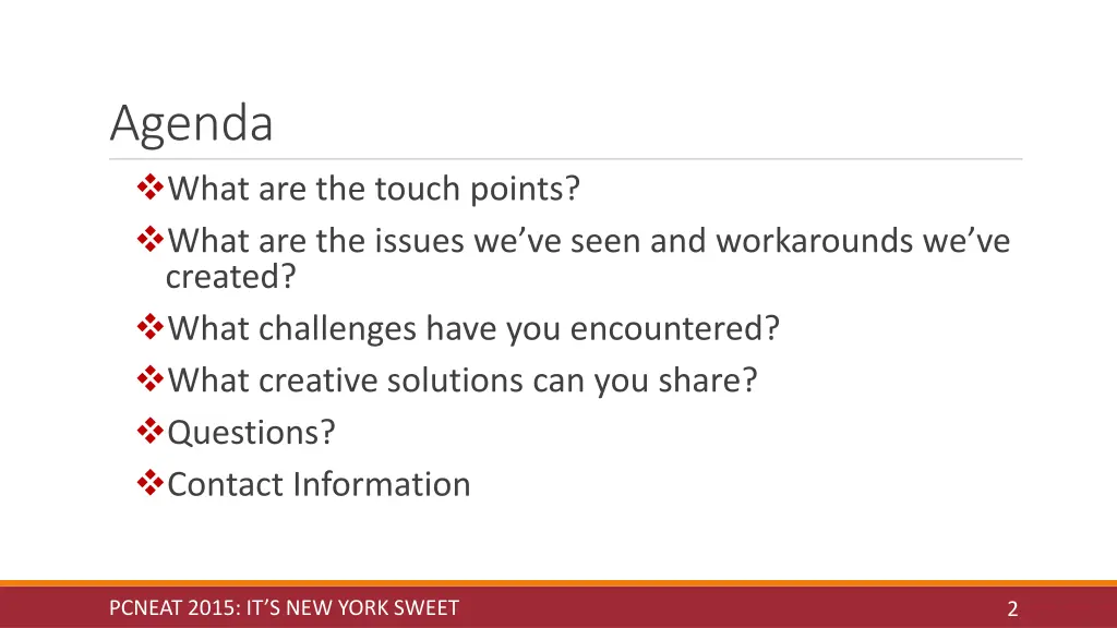 agenda what are the touch points what