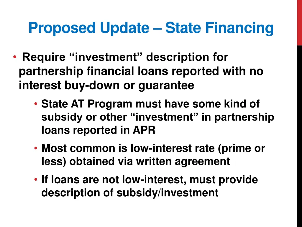proposed update state financing