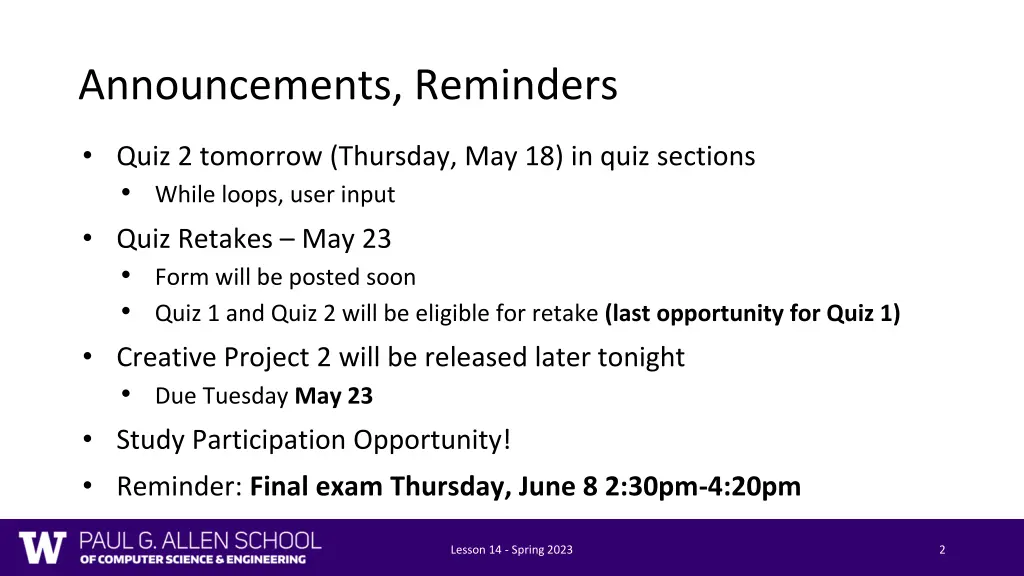 announcements reminders