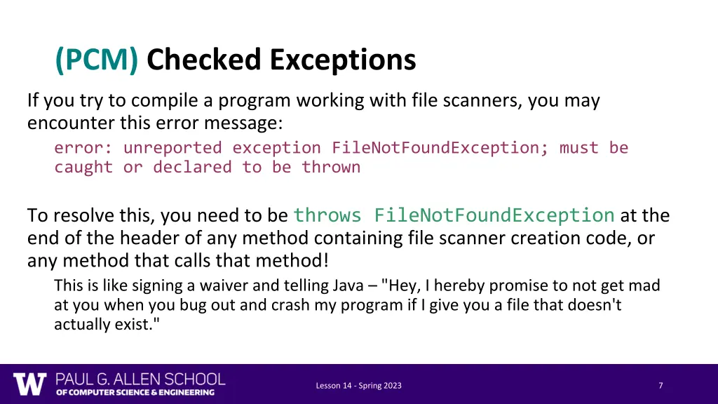 pcm checked exceptions