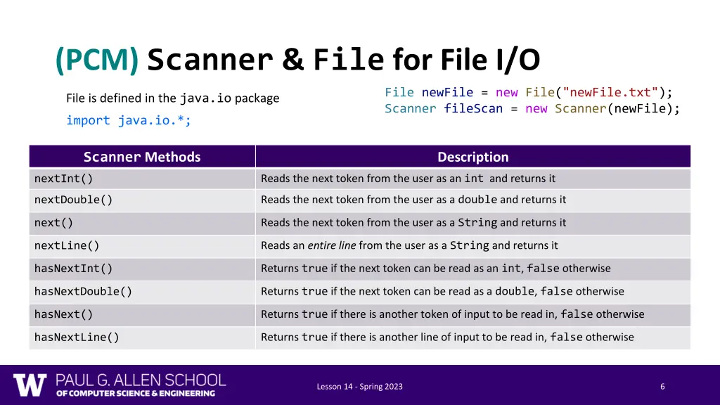pcm scanner file for file i o