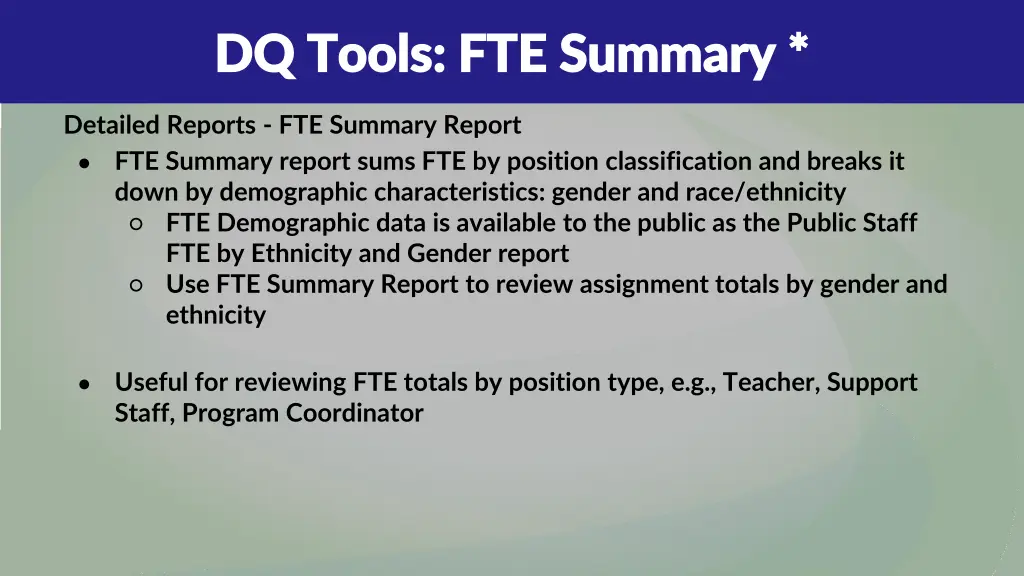 dq tools fte summary dq tools fte summary
