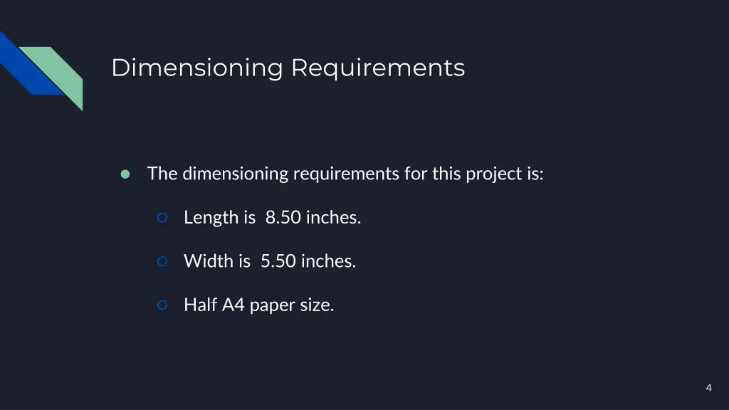 dimensioning requirements