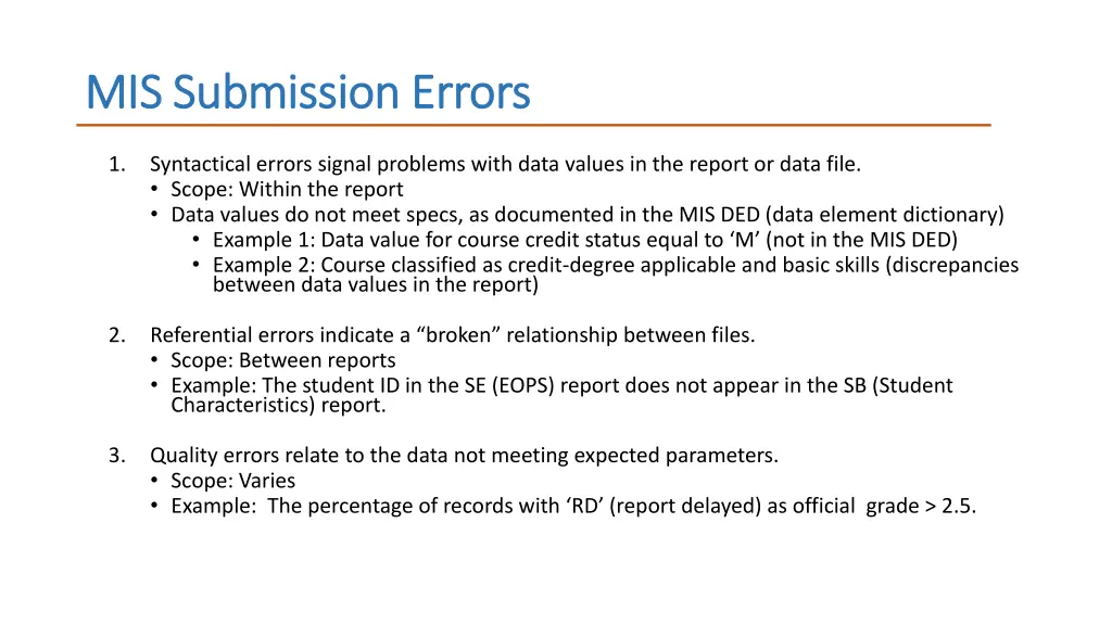 mis submission errors mis submission errors