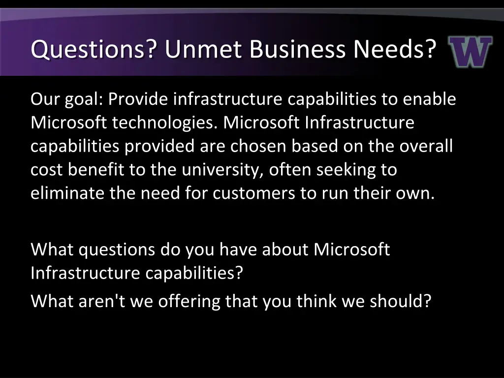 questions unmet business needs