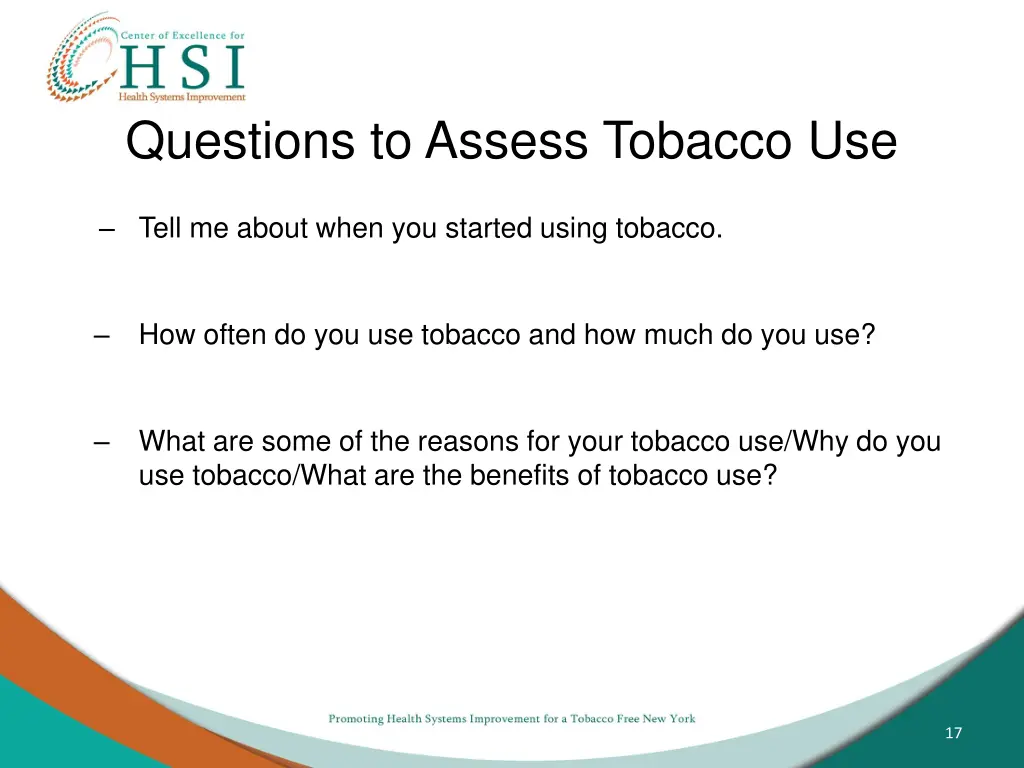 questions to assess tobacco use