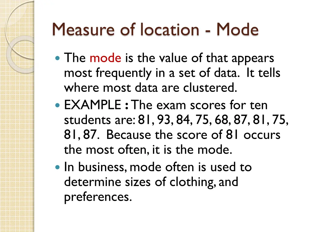 measure of location mode