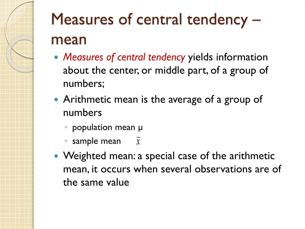 measures of central tendency mean measures