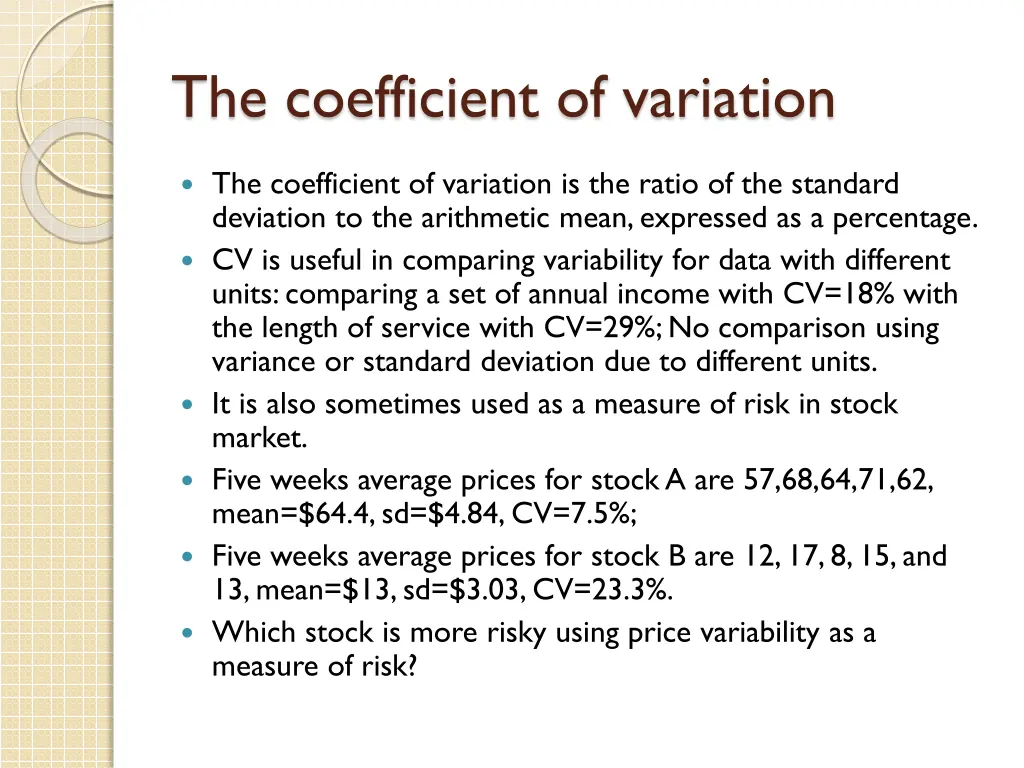 the coefficient of variation
